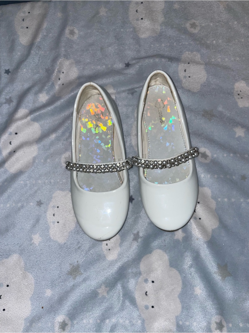 Parrosoo Girls White Patent Mary Jane Dress Shoes with Rhinestone Strap Size 1